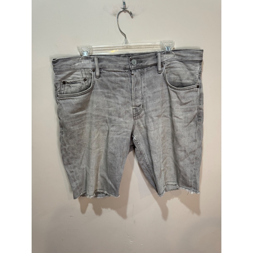 ALLSAINTS Switch Distressed Grey Denim Shorts Mens W34 Raw Hem Button Fly